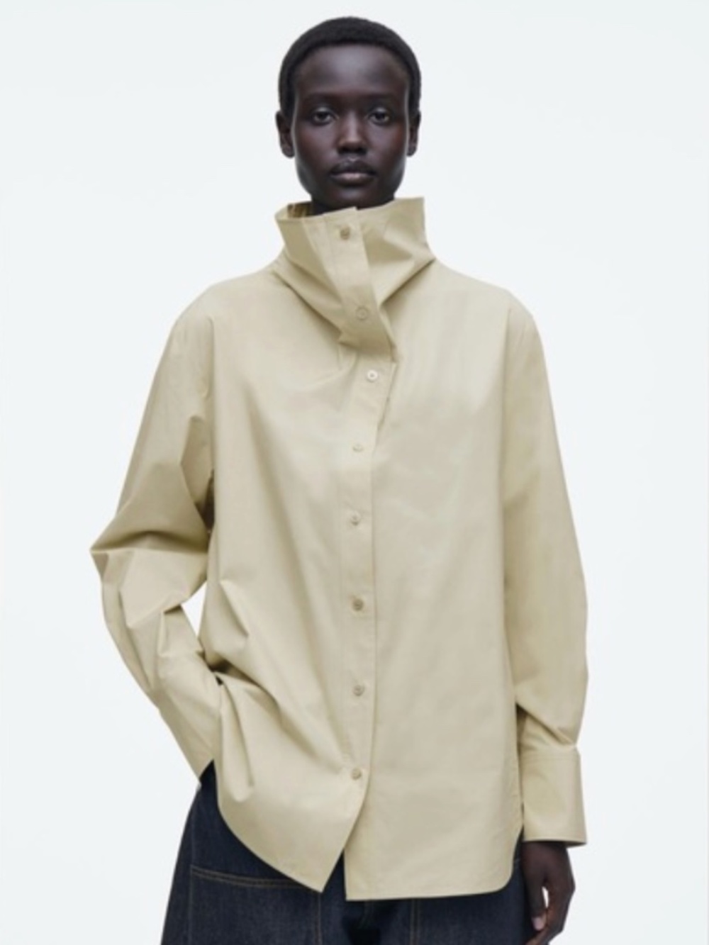 COS Relaxed Funnel-Neck Shirt / Light Khaki / size 10